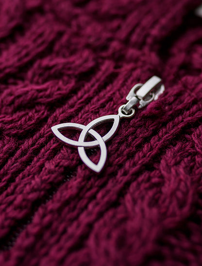 Hooded Coatigan with Celtic Knot Zipper Pull - Wine 