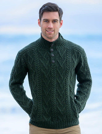 Buttoned Merino Wool Sweater - Army