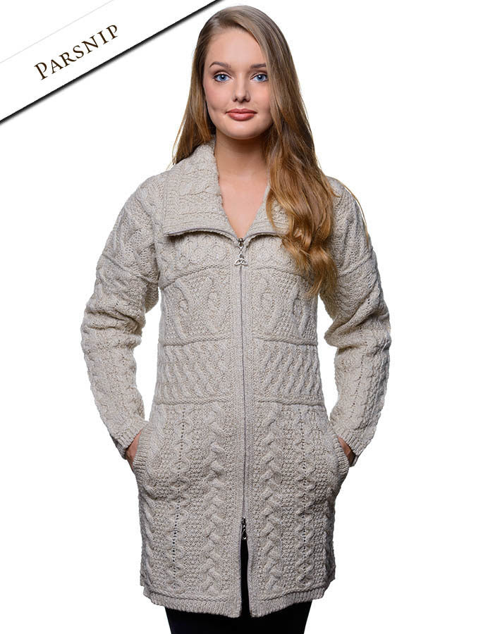 Double Collar Merino Aran Coat - Parsnip 