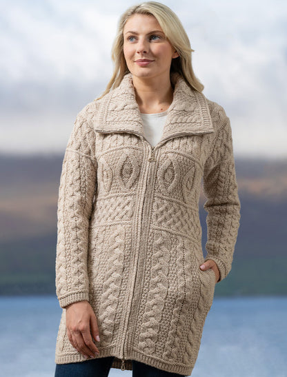 Double Collar Merino Aran Coat - wine 