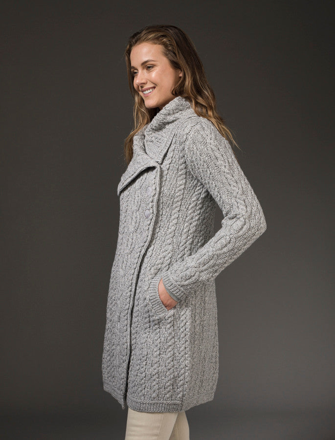 Large Collar Aran Coat - Soft Grey 