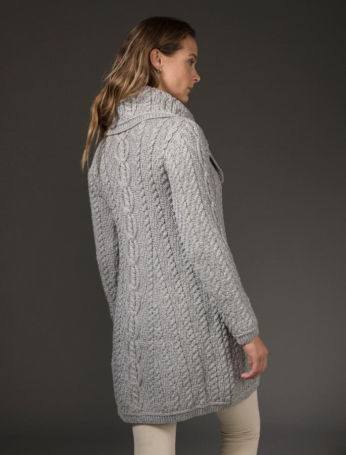 Large Collar Aran Coat - Soft Grey 
