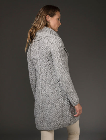 Large Collar Aran Coat - Soft Grey 