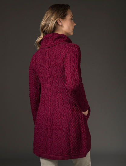 Large Collar Aran Coat - Wine 
