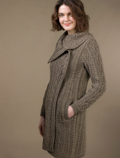 Large Collar Aran Coat - Brown 