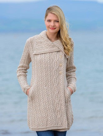Large Collar Aran Coat - Parsnip 