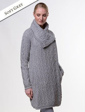 Large Collar Aran Coat - Soft Grey