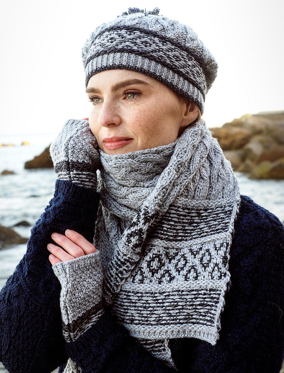 Ladies Fairisle Merino Wool Hat - Soft Grey/Cormorant 