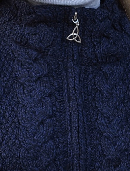 Ladies Merino Cable Design Zip Coatigan - Midnight 