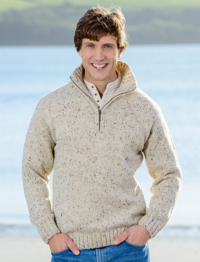Donegal Tweed Half Zip Sweater - Oatmeal 