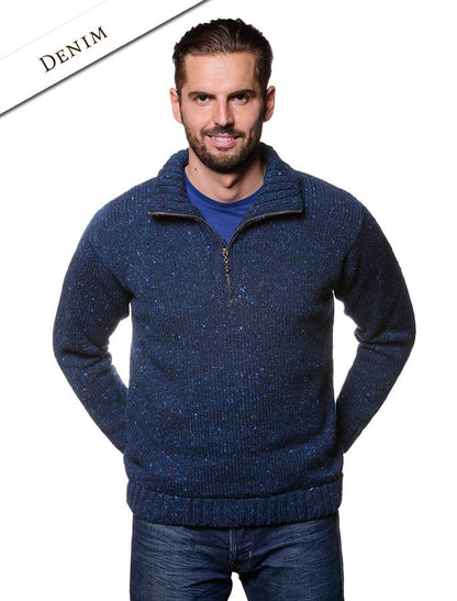 Donegal Tweed Half Zip Sweater - Denim 
