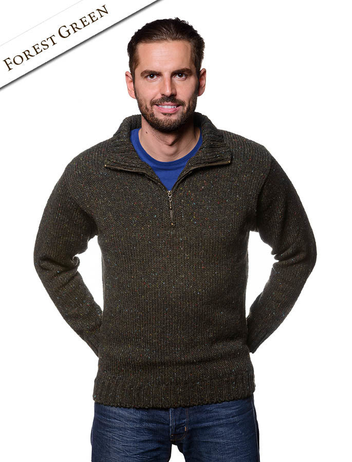 Donegal Tweed Half Zip Sweater - Forest Green 
