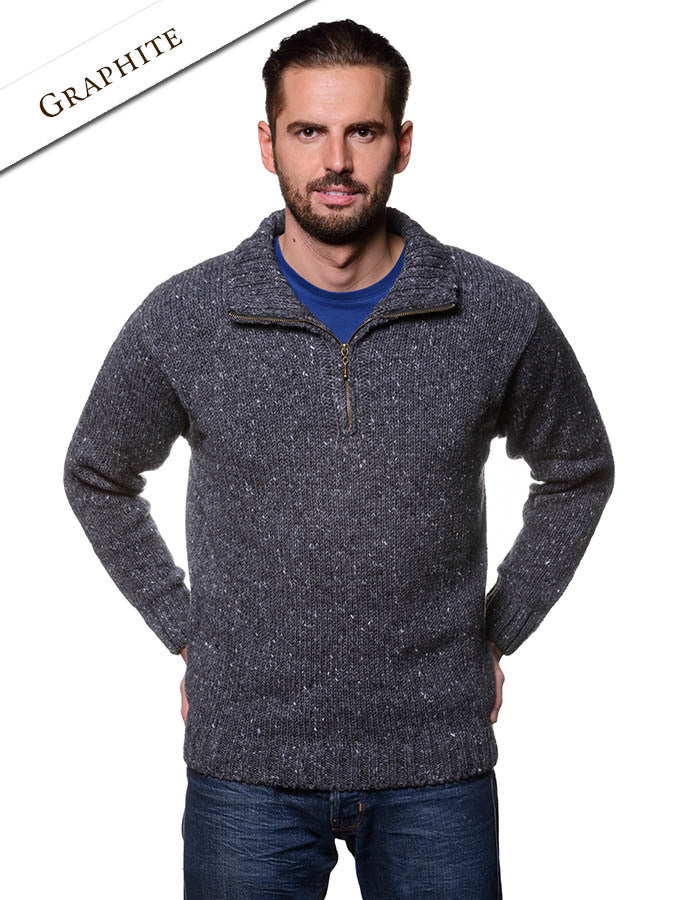 Donegal Tweed Half Zip Sweater- graphite 
