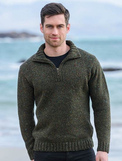 Donegal Tweed Half Zip Sweater - Forest Green 