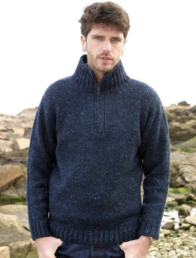 Donegal Tweed Half Zip Sweater - Navy 