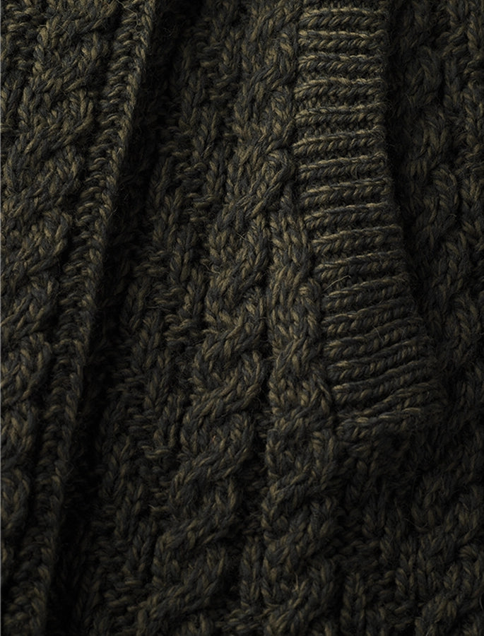 Large Collar Aran Coat - Army Green 