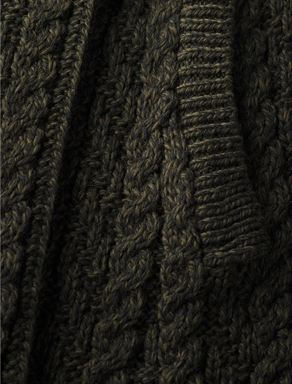 Large Collar Aran Coat - Army Green 