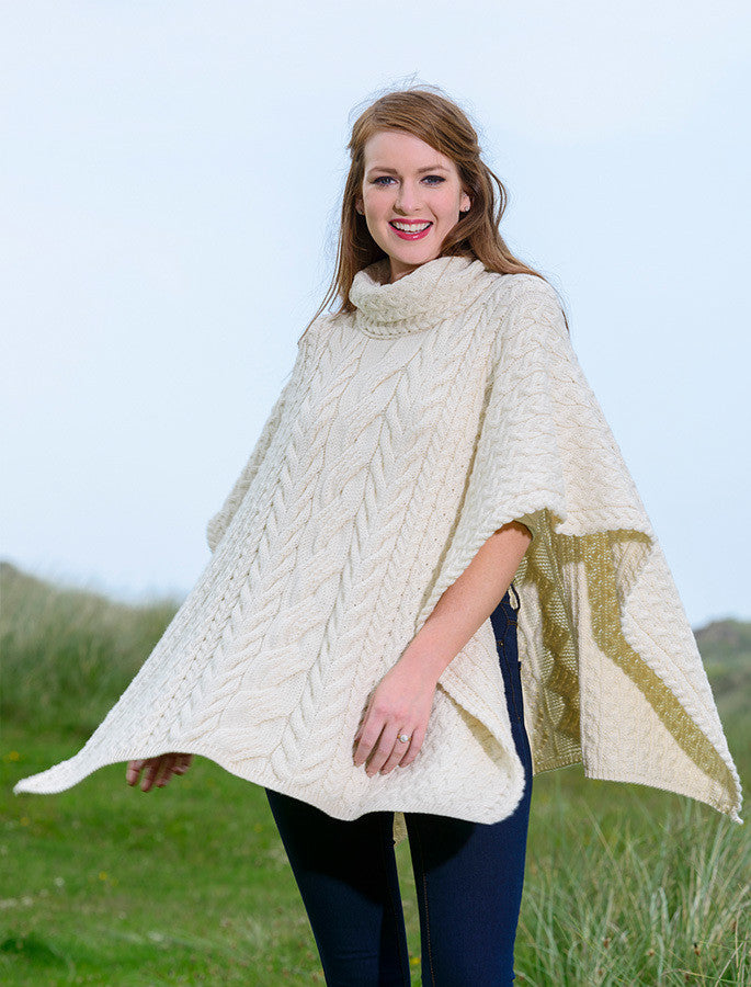 Super Soft Cowl Neck Poncho - Classic Aran 