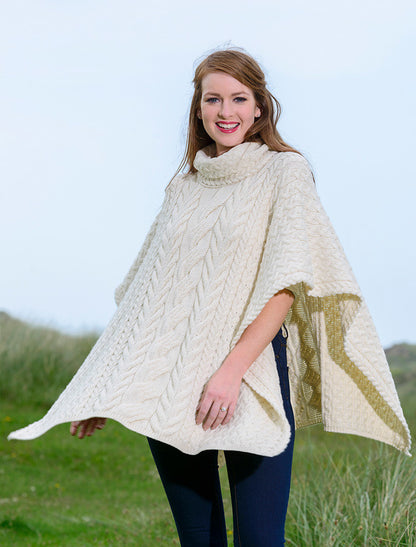 Super Soft Cowl Neck Poncho - Classic Aran 
