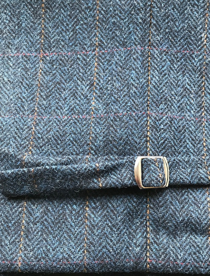 Classic Tweed Waistcoat - Denim &amp; Rust Check - Belt