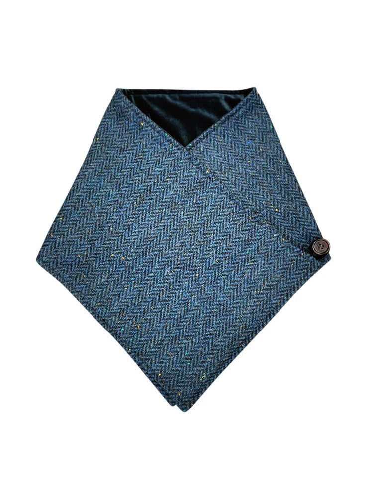 Luxurious Wool Tweed Snood - Blue Herringbone