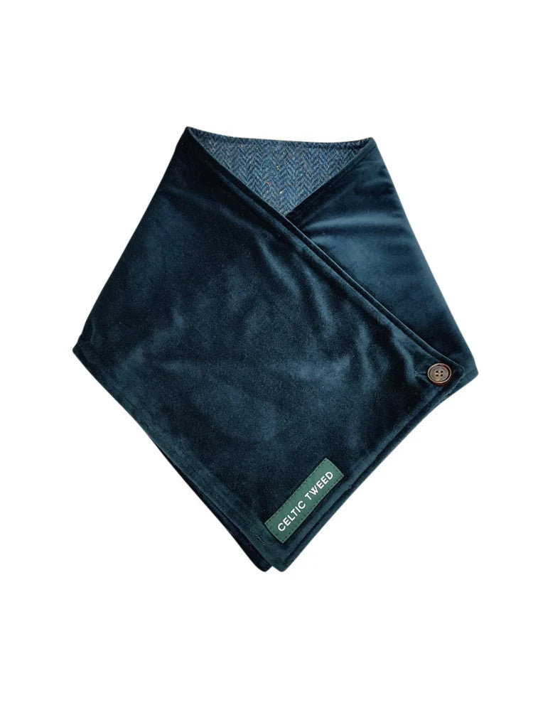 Luxurious Wool Tweed Snood - Blue Herringbone Reversible