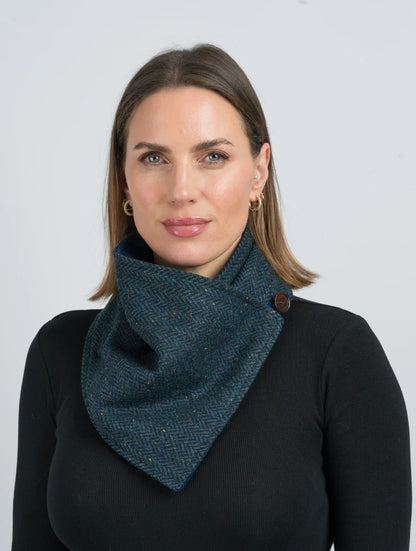 Luxurious Wool Tweed Snood - Blue Herringbone