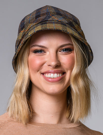 Ladies Tweed Flapper Cap - Blue Mustard 