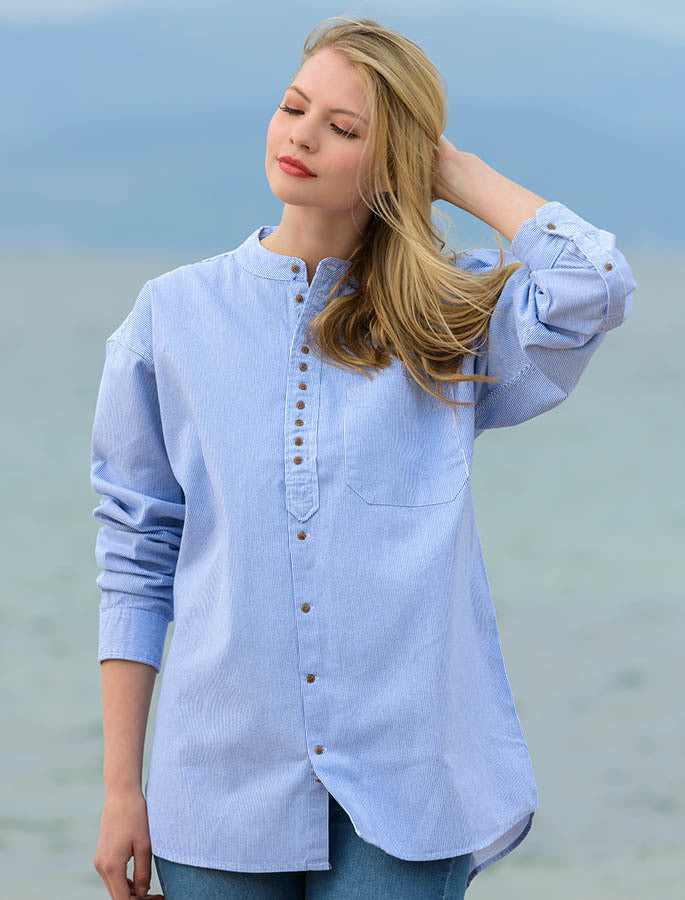 Unisex Grandfather Shirt - Blue Pin Stripe