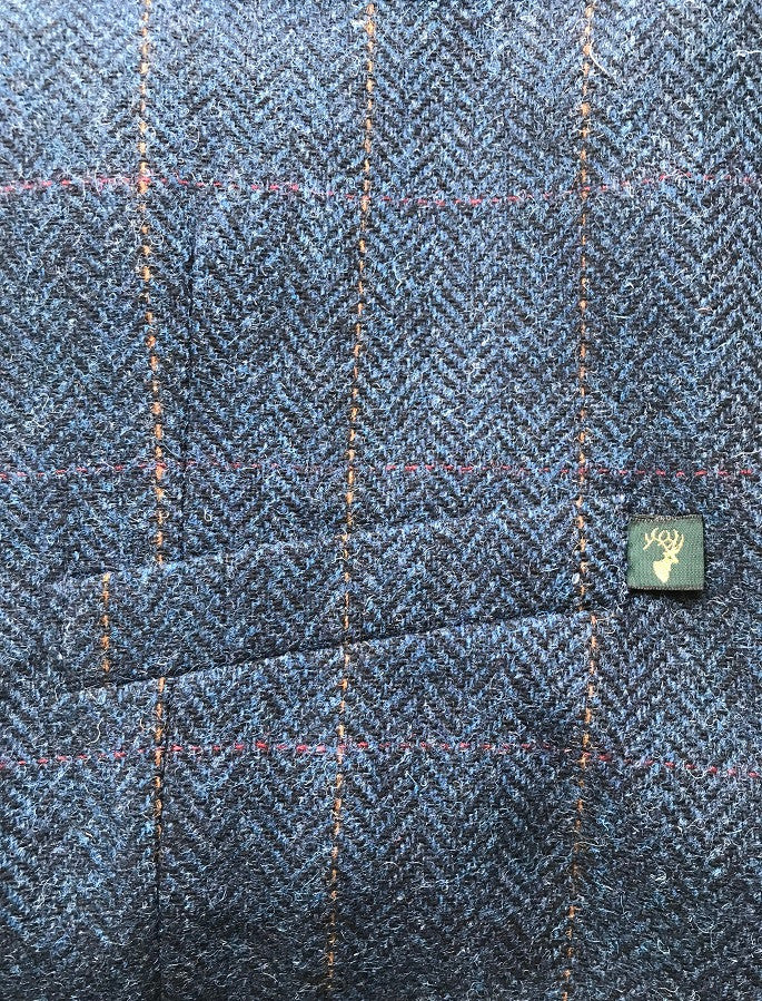 Classic Tweed Waistcoat - Denim &amp; Rust Check - Pocket