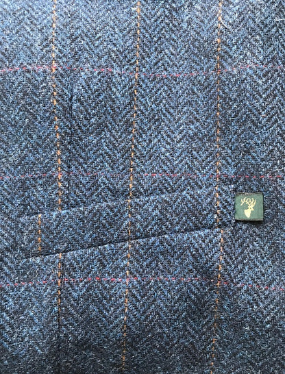 Classic Tweed Waistcoat - Denim &amp; Rust Check - Pocket