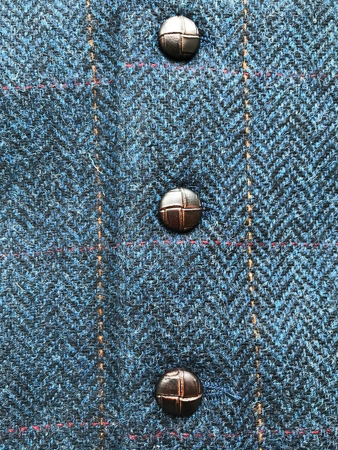 Classic Tweed Waistcoat - Denim &amp; Rust Check  - Buttons