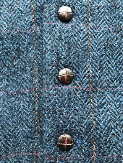 Classic Tweed Waistcoat - Denim &amp; Rust Check  - Buttons