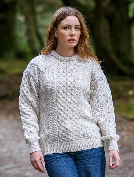 Cable Knit Crew Neck Aran Wool Sweater – Weavers of Ireland