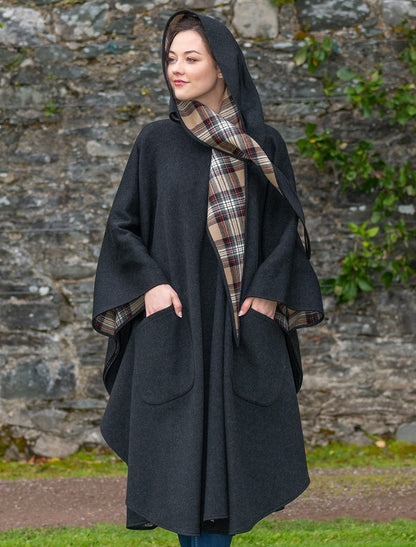 Donegal Tweed Pure Wool Country Walking Cape - Charcoal