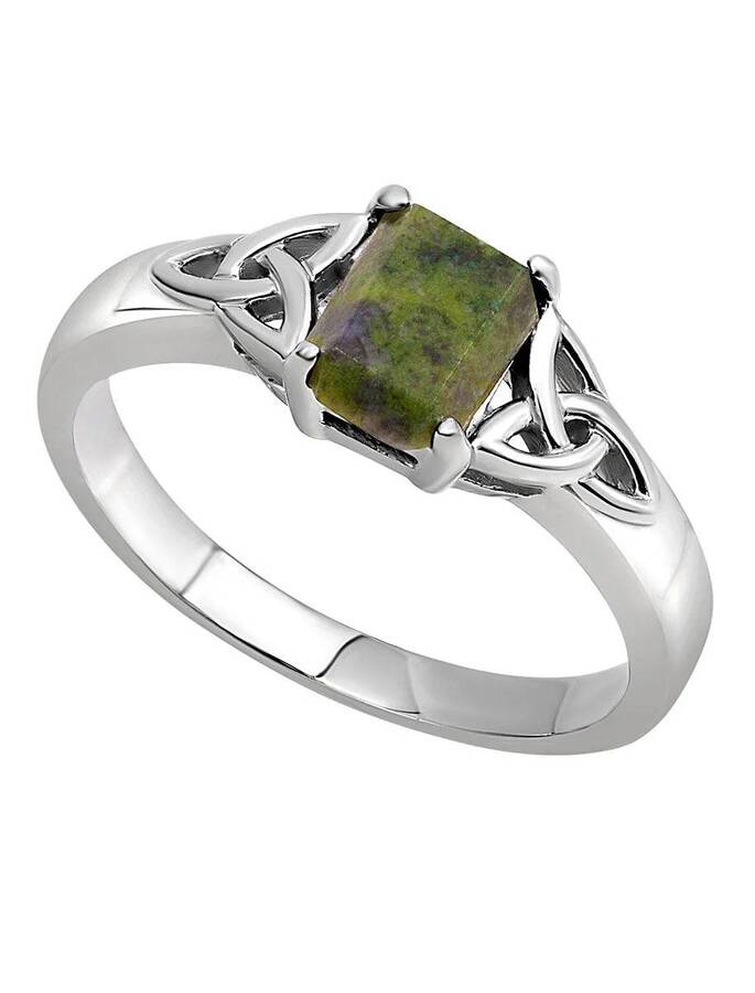 Silver Connemara Marble Trinity Knot Band