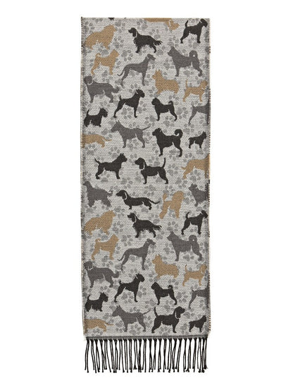 Super Soft Fringed Scarf - Dog Motif