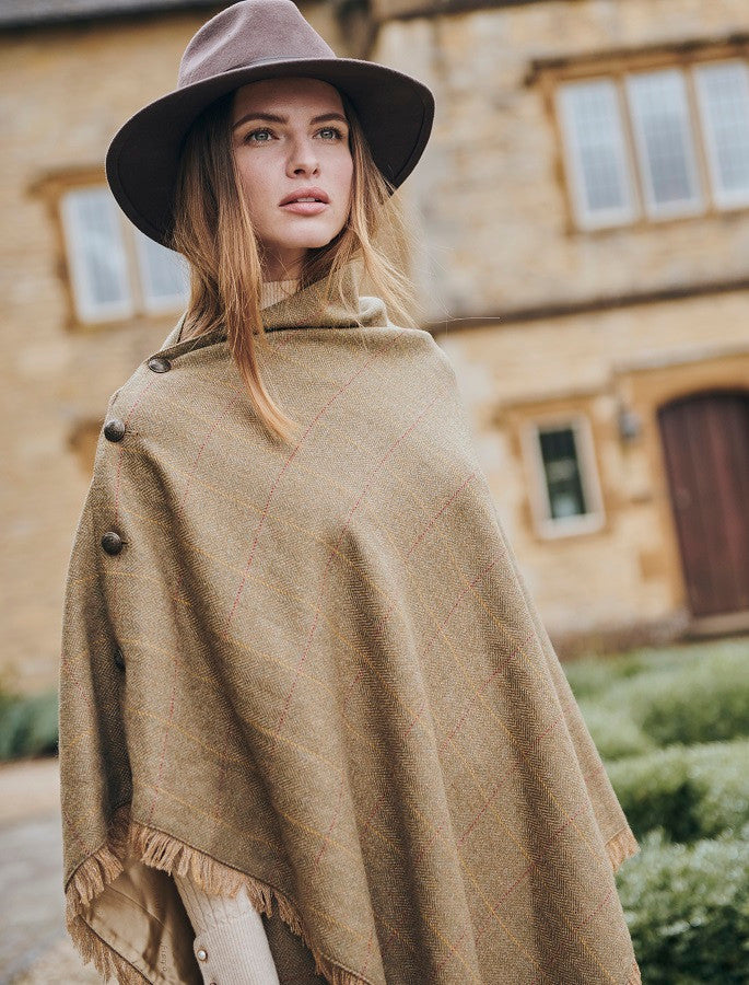 Hazelwood Pure Wool Tweed Poncho - Elm