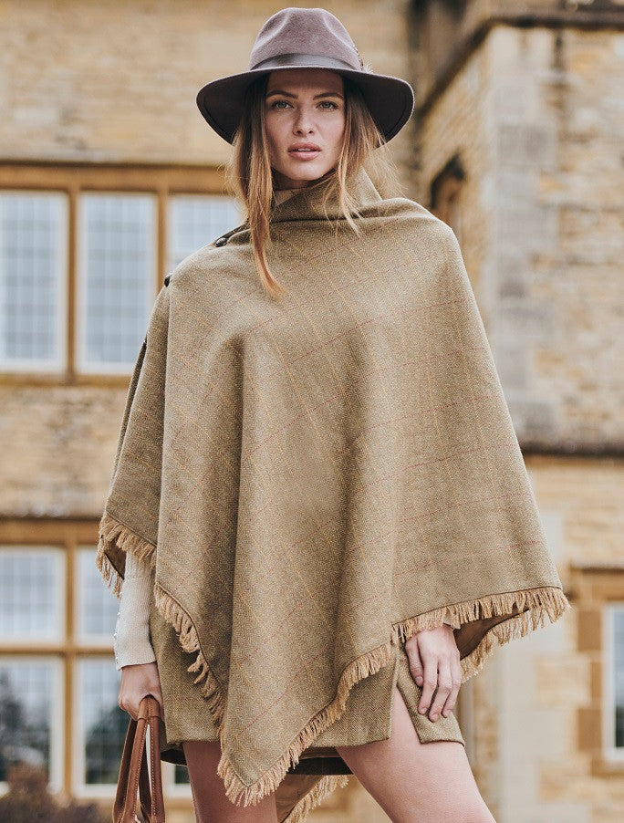 Hazelwood Pure Wool Tweed Poncho - Elm
