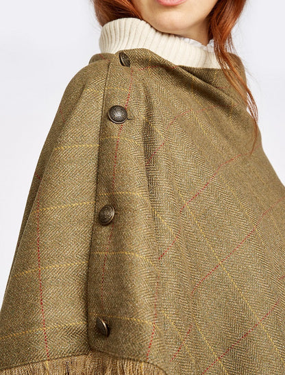 Hazelwood Pure Wool Tweed Poncho - Elm