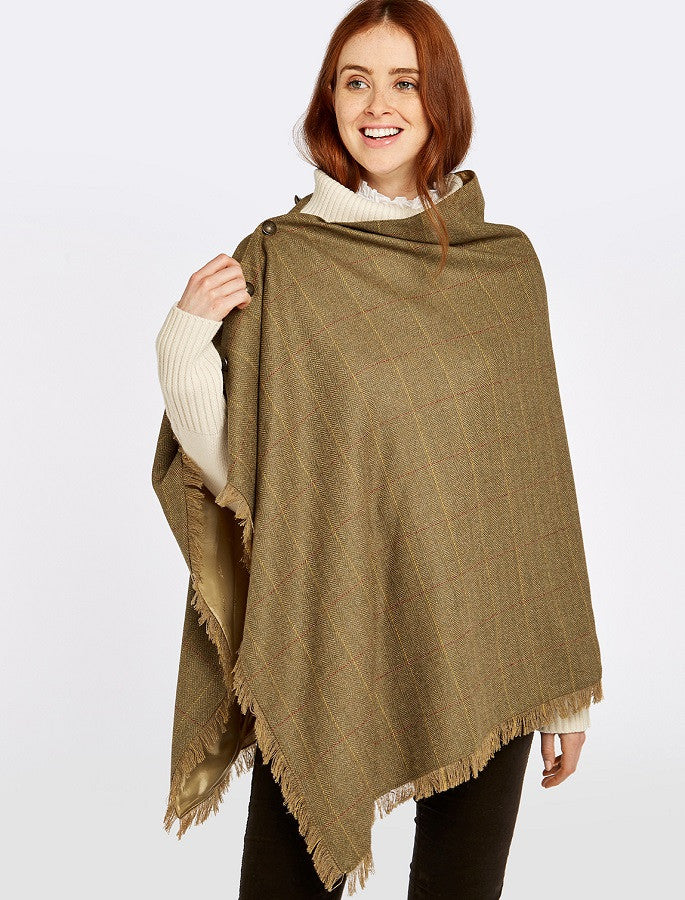 Hazelwood Pure Wool Tweed Poncho - Elm