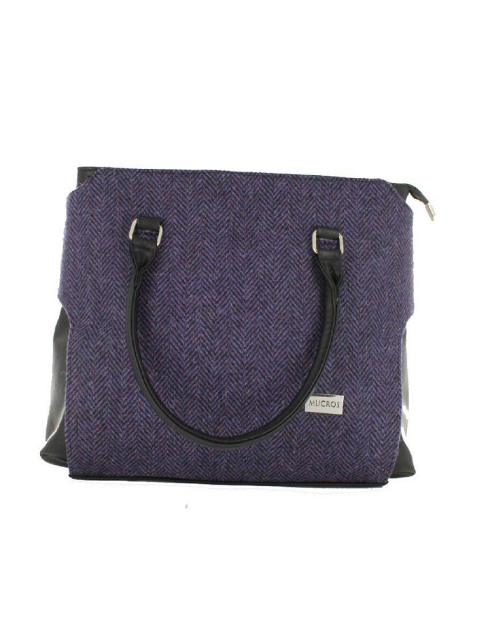 Emily Tweed &amp; Leather Bag - Purple Herringbone