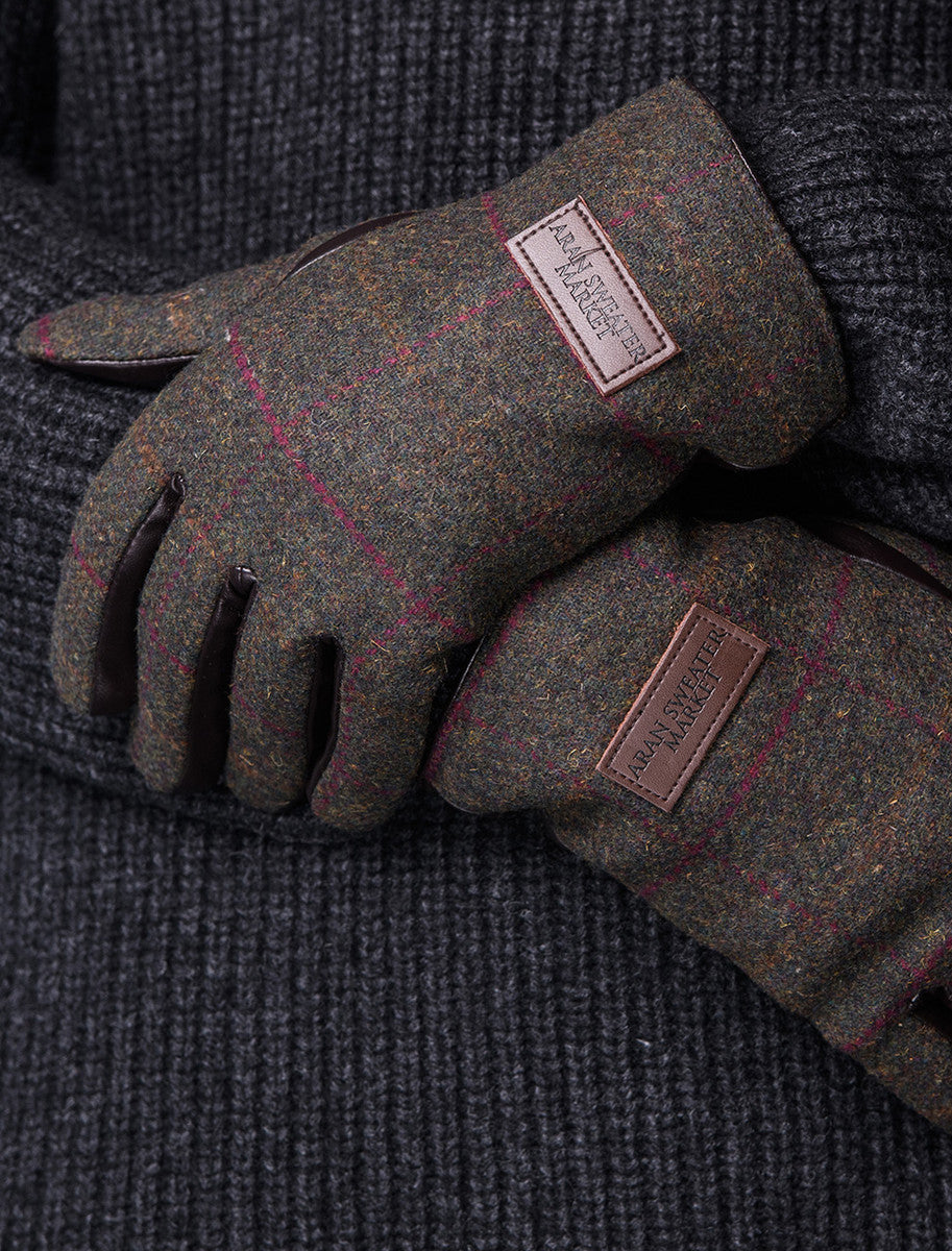 Mens Tweed Gloves - Green Box Check