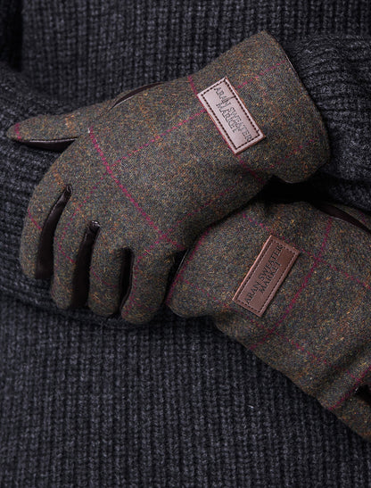 Mens Tweed Gloves - Green Box Check