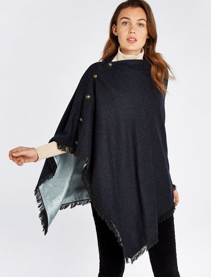 Hazelwood Pure Wool Tweed Poncho - Navy