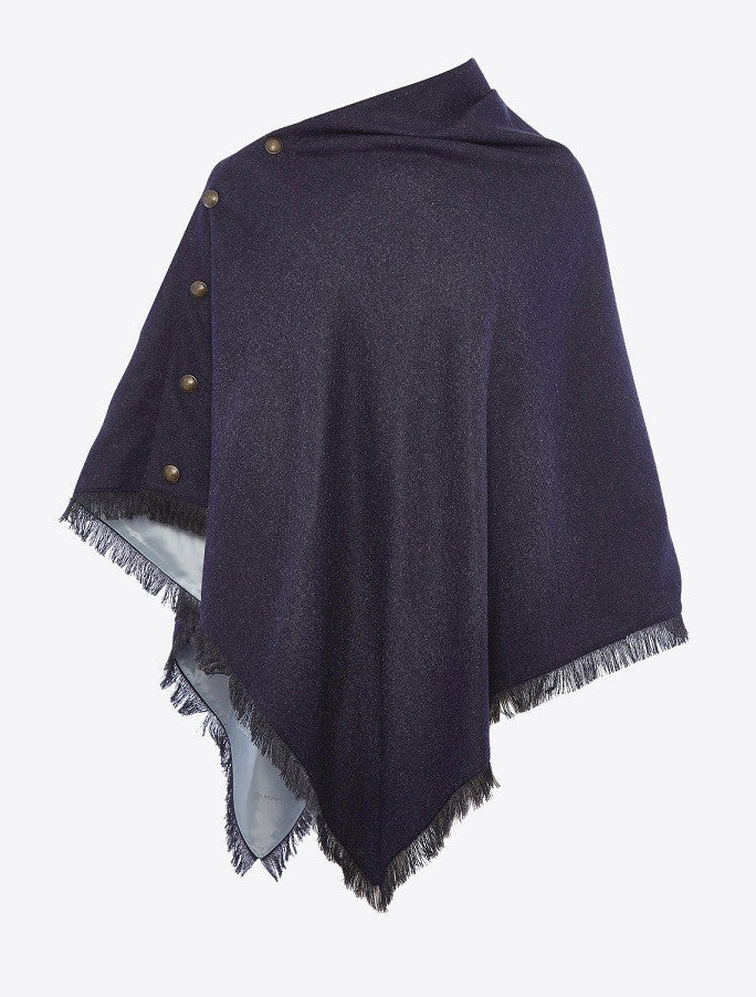 Hazelwood Pure Wool Tweed Poncho - Navy