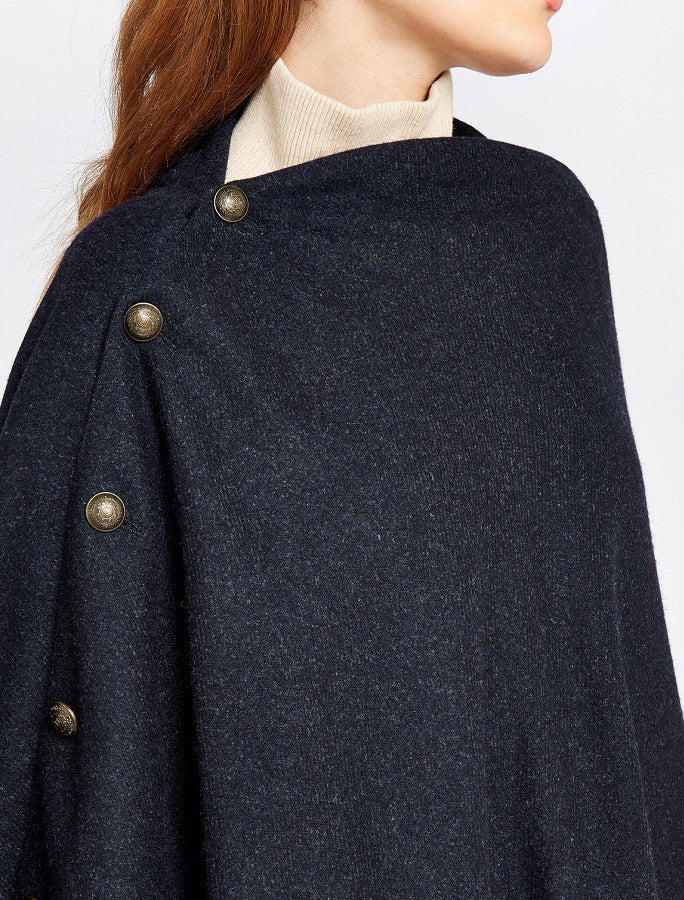 Hazelwood Pure Wool Tweed Poncho - Navy