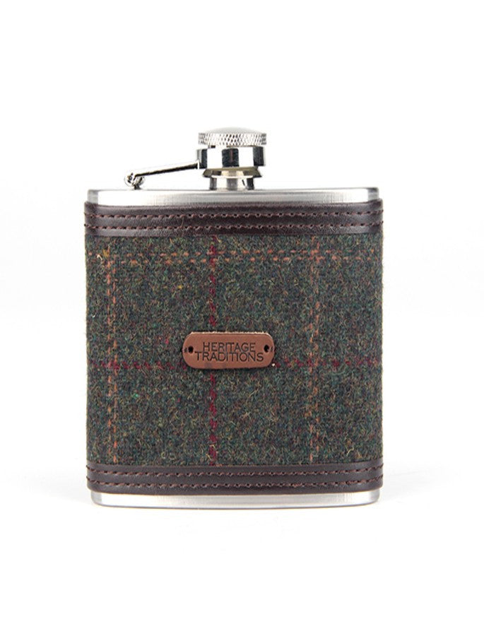 Tweed Hip Flask - Green Box Check 