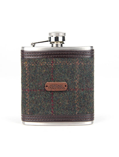 Tweed Hip Flask - Green Box Check 