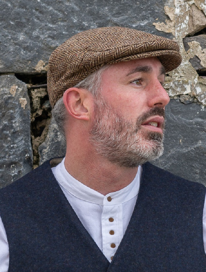Donegal Tweed Herringbone Flat Cap - Brown 